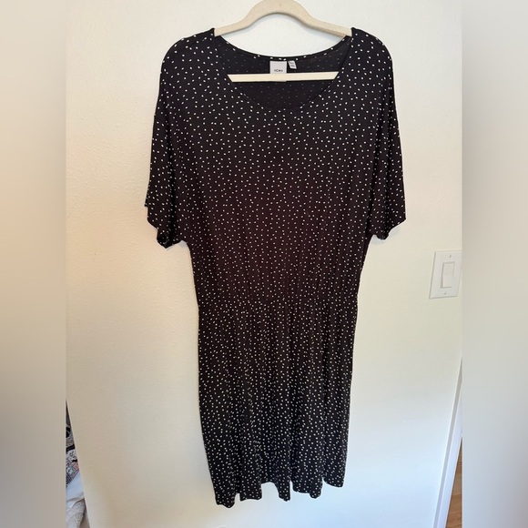 ICHI Ihlisa DR6 Jersey Mini Dress Black Polka Dot Size Large Stretch EUC - Picture 3 of 10